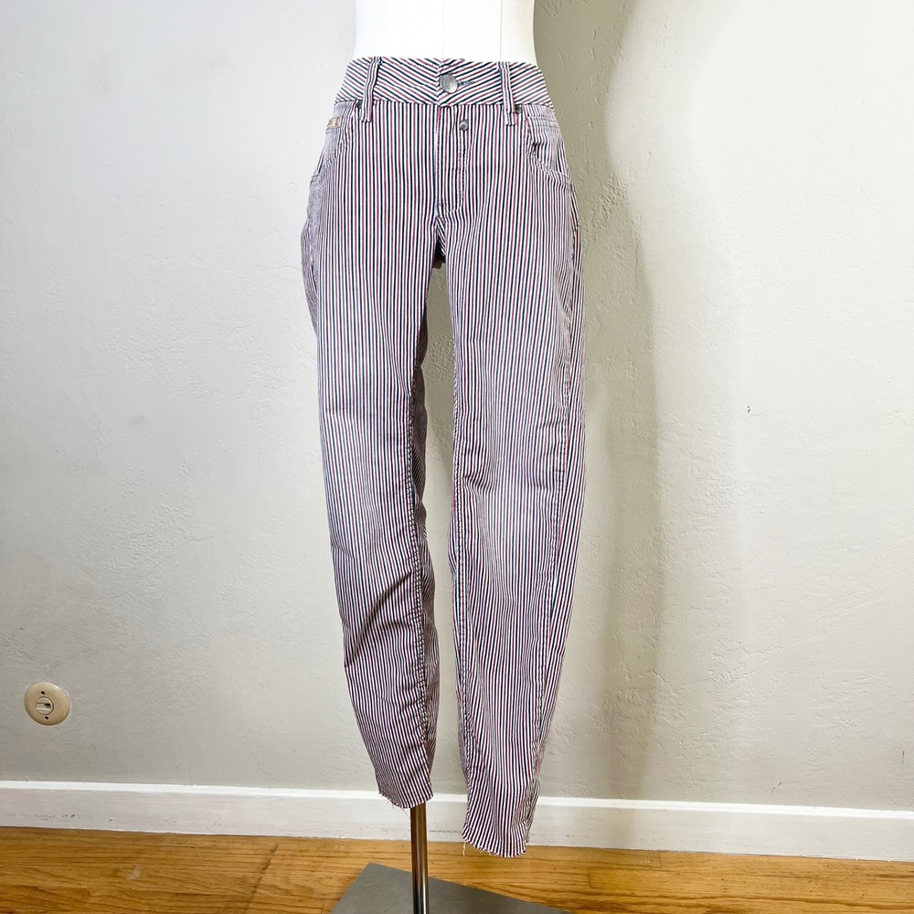 Herrlicher Touch Cropped 5320 Striped Jeans Red White Blue Size 28 Raw‎ Hem